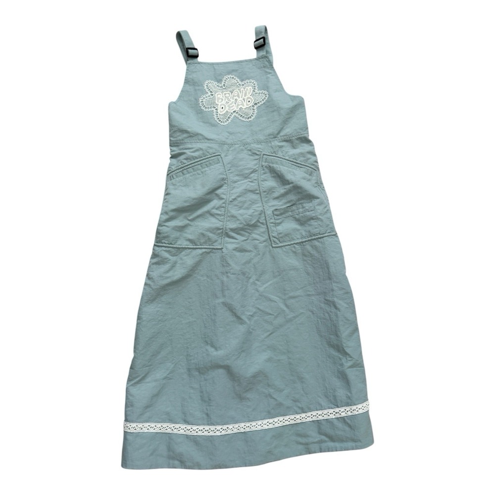 BRAIN DEAD Women's Seafoam Doily Apron Utility Midi Dress (SMALL)